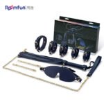 sm情趣用品成人捆绑束缚皮革套装拘束调教手脚铐鞭拍眼罩项圈酒红 - Image 2