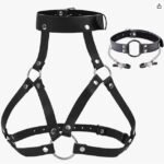 sm另类调教性感黑色皮革项圈乳夹束腰束胸衣欧美跨境成人情趣用品